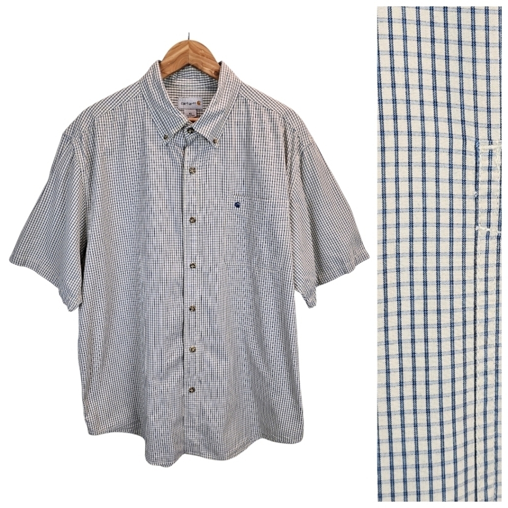 Carhartt Men's Short Sleeve Button-Up Camp Shirt Classic Plaid Size XL Casual